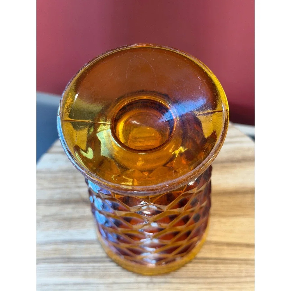 Vintage Amber Indiana Glass Footed Tumbler Whitehall Cubist Pattern Mid Century